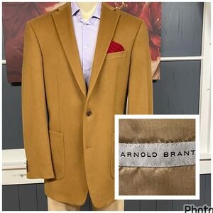 Arnold‎ Brant Cashmere Blazer Jacket Sport Coat Mens 44L Long Golden Brown